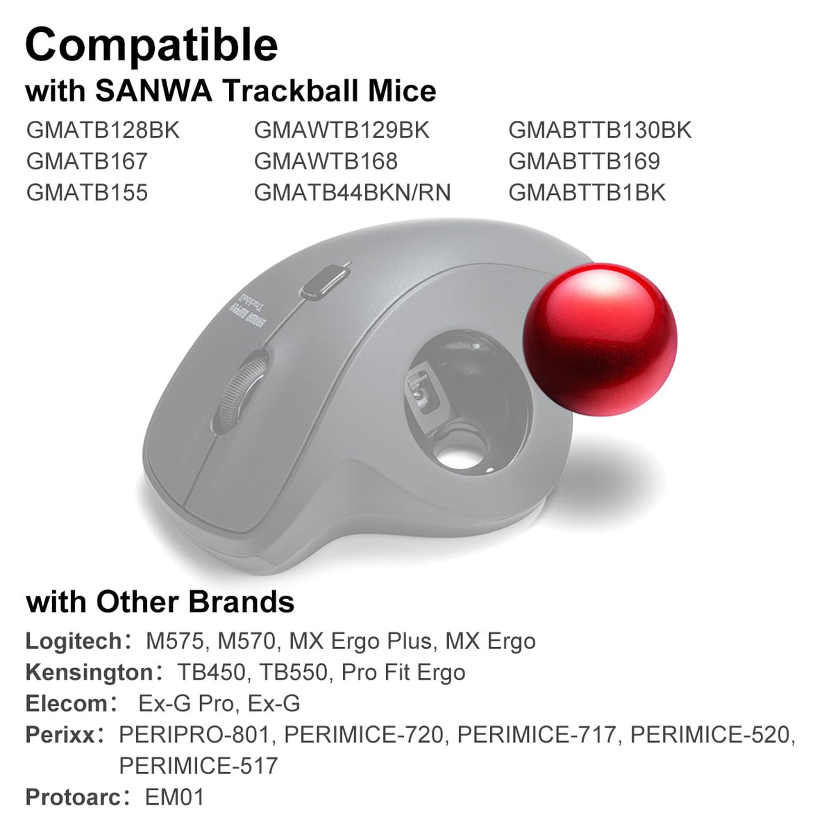 34mm Trackball Replacement Ball - Glossy Gray For Logitech M575, M570, MX Ergo, ELECOM, Kensington & More
