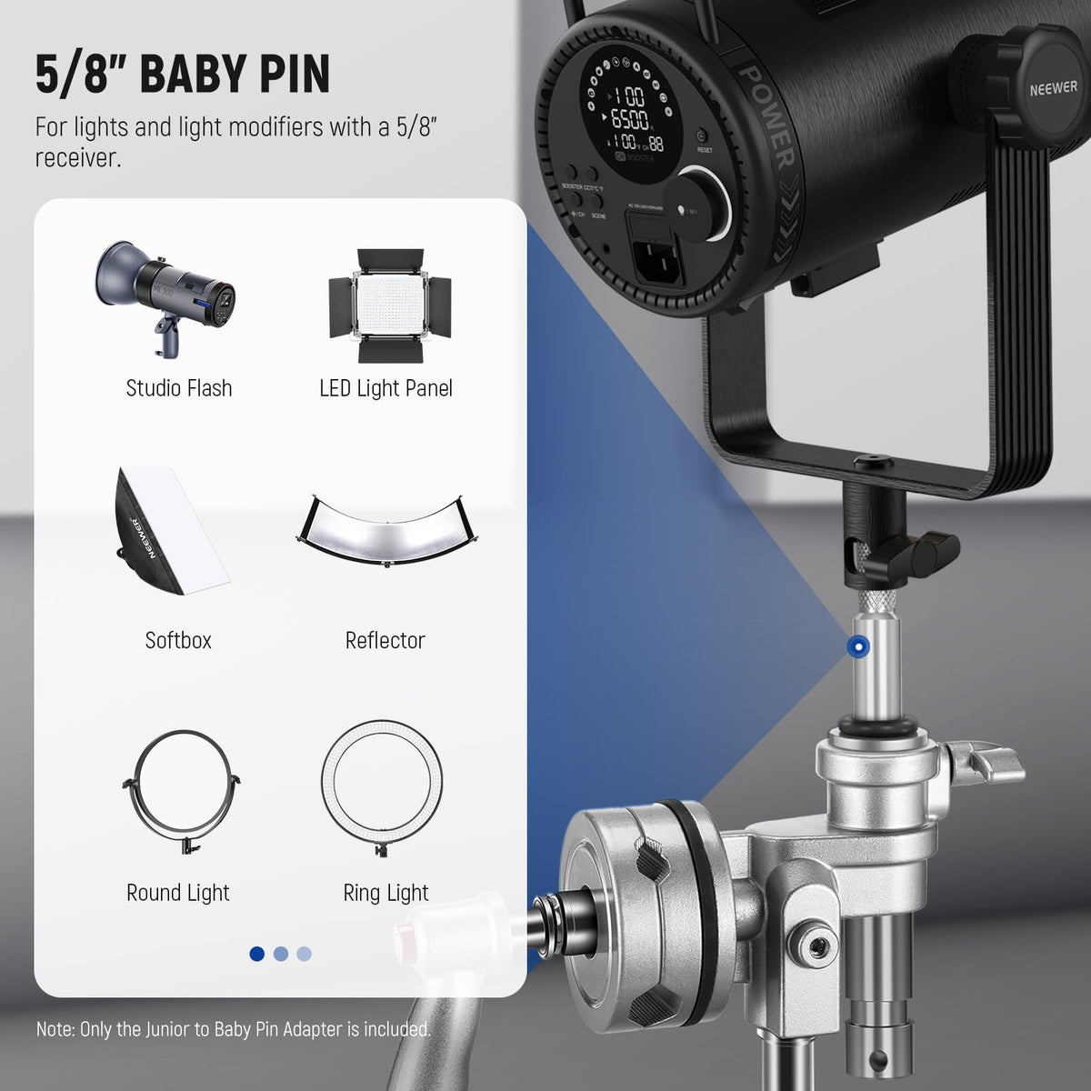 VNEEWER Adaptateur Junior Vers Baby Pin UA027 - Goujon Mâle 1-1/8" à 5/8" Pour Support Éclairage Studio
