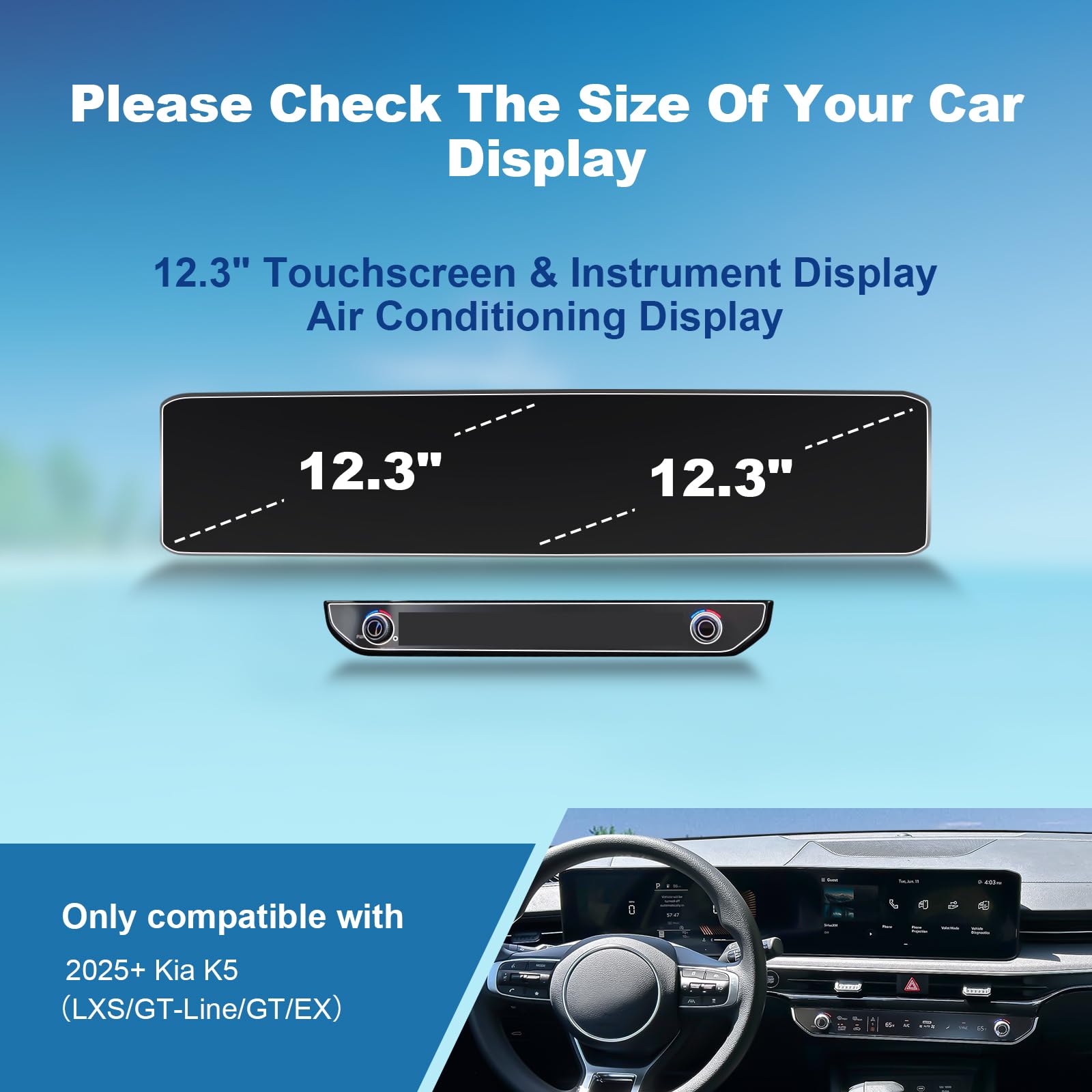 Coleya 2025 Kia K5 Screen Protector - 12.3 Touchscreen & A/C High Clarity Protective Film for LXS/GT-Line/GT/EX, 4 Pack