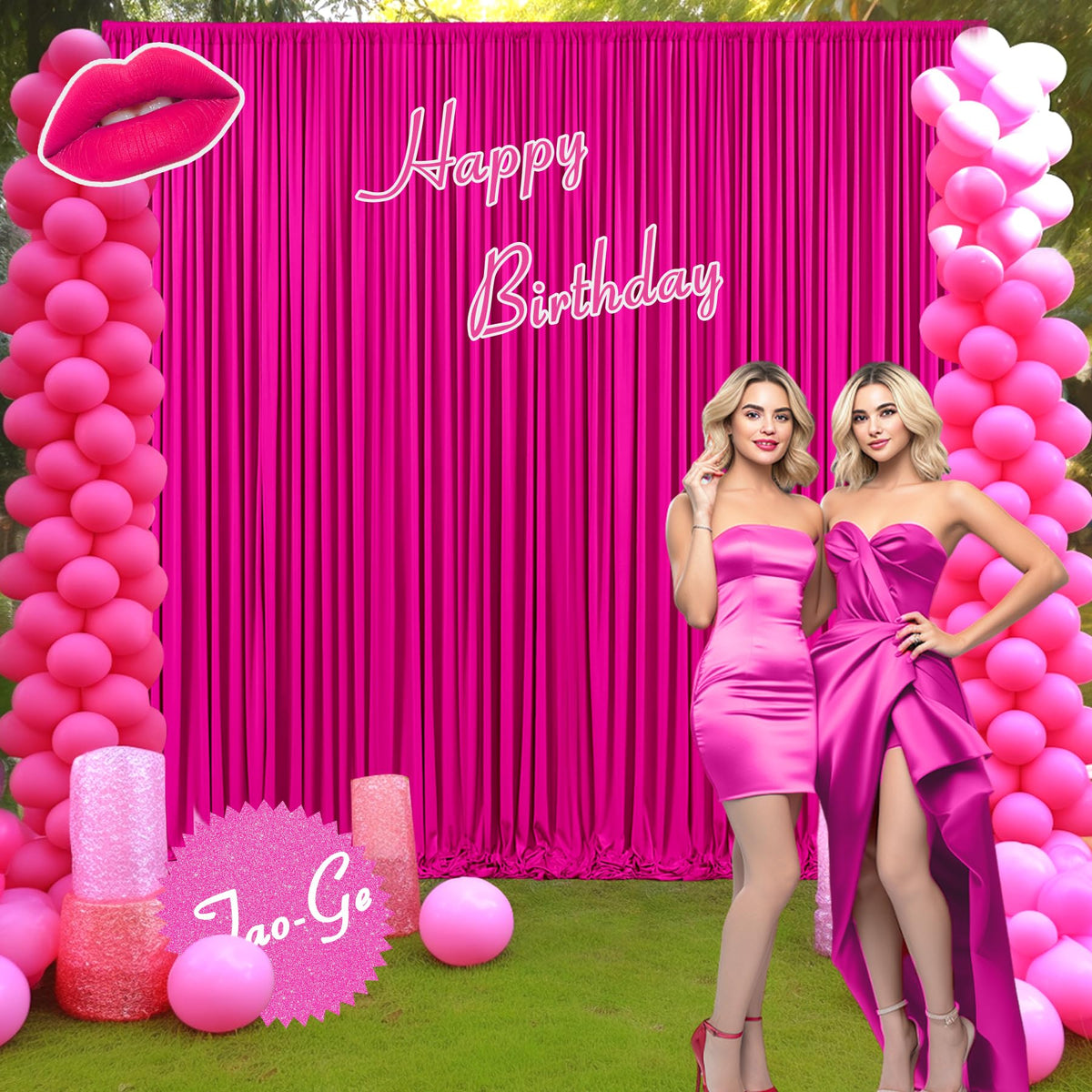 Backdrop with Stitched Swag Hot Pink (Magenta) 3mX6m main image 1