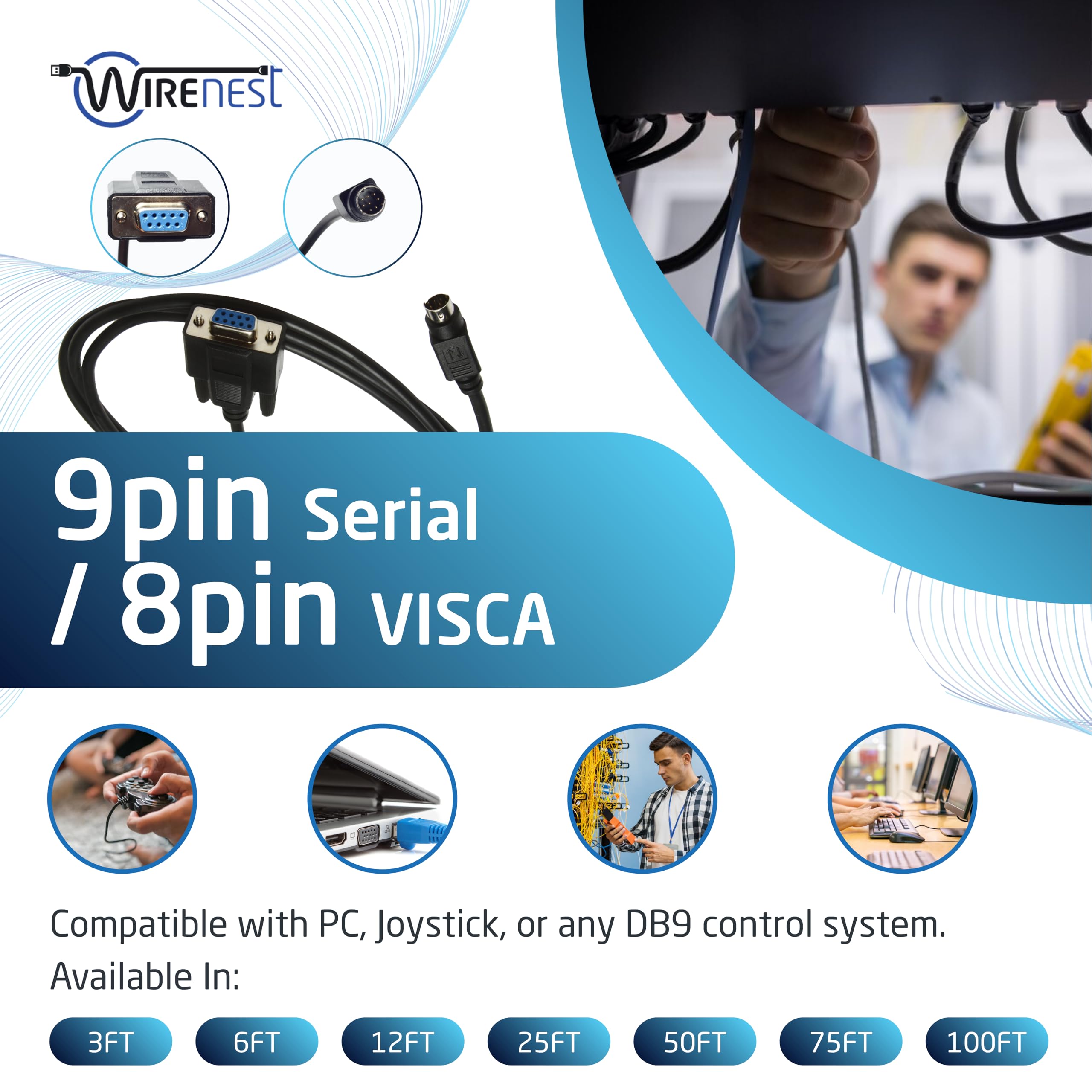 1.8M Sony VISCA Daisy Chain PTZ Camera Control Cable – Mini Din 8 Pin To DB9, For EVI-D70/D30/D100