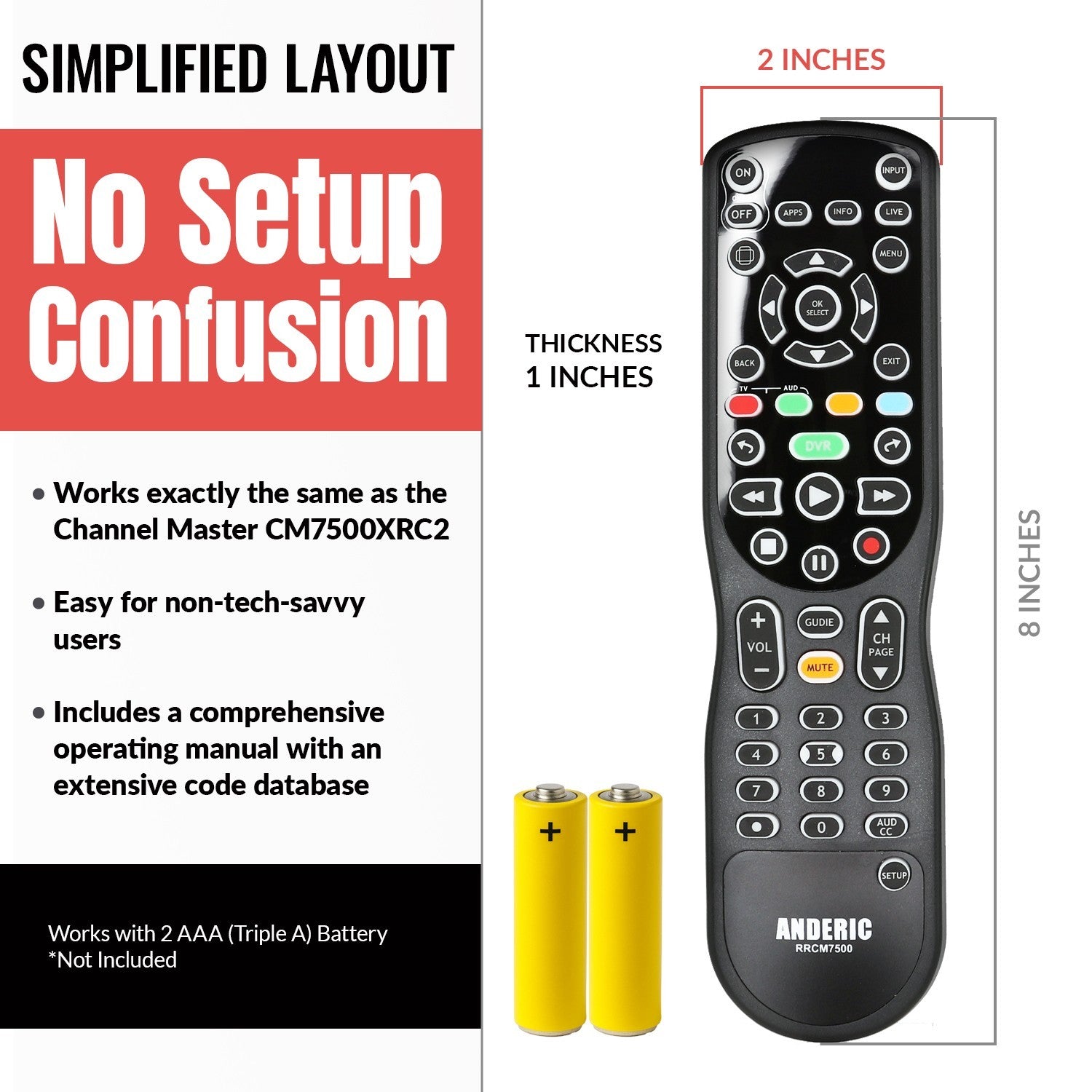 Anderic Substitute For Channel Master CM7500XRC2 Digital TV Tuner Converter Remote Control [RRCM7500]