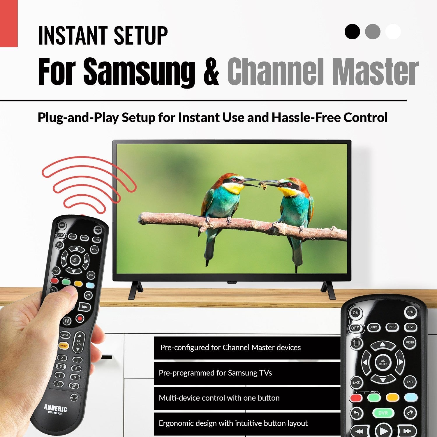 Anderic Substitute For Channel Master CM7500GB16rem Digital TV Tuner Converter Remote Control [RRCM7500]