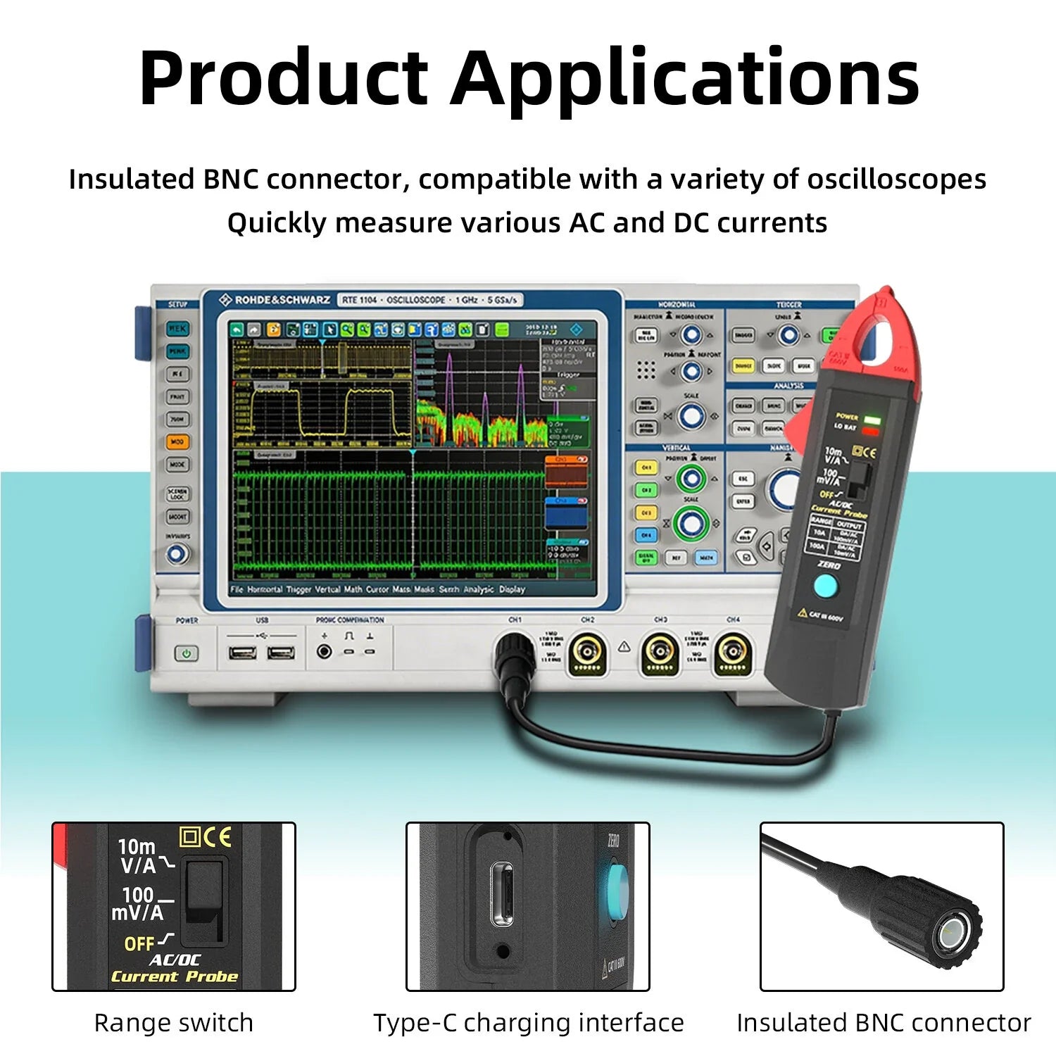 BSIDE UP1 AC/DC Current Probe Clamp for Oscilloscope