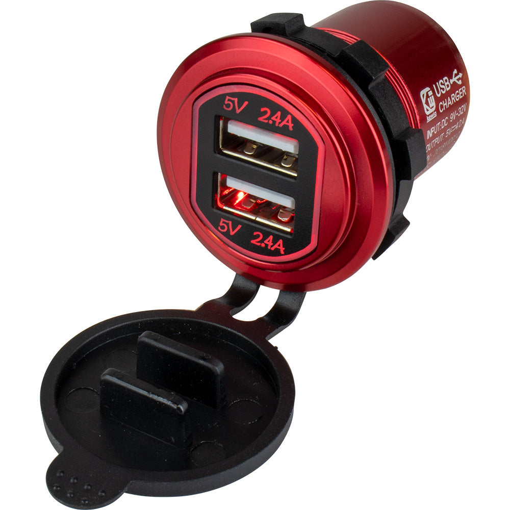 Sea-Dog Round Red Dual Usb Charger W/1 Quick Charge Port +,WBAUVA001346758