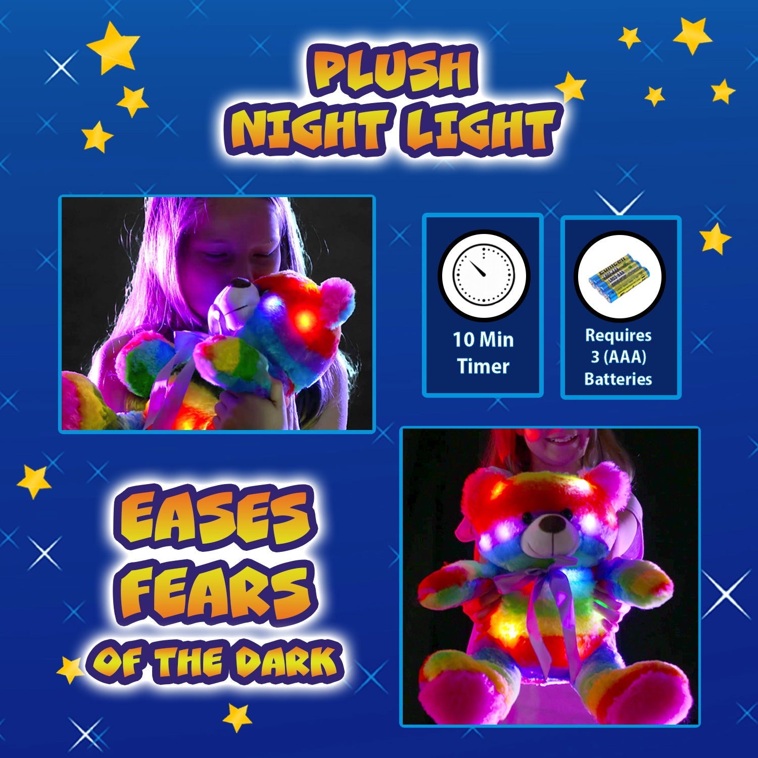 Rainbow Lites Teddy Bear Glow Plush LED Night Light Up Stuffed Animal (16 inch)
