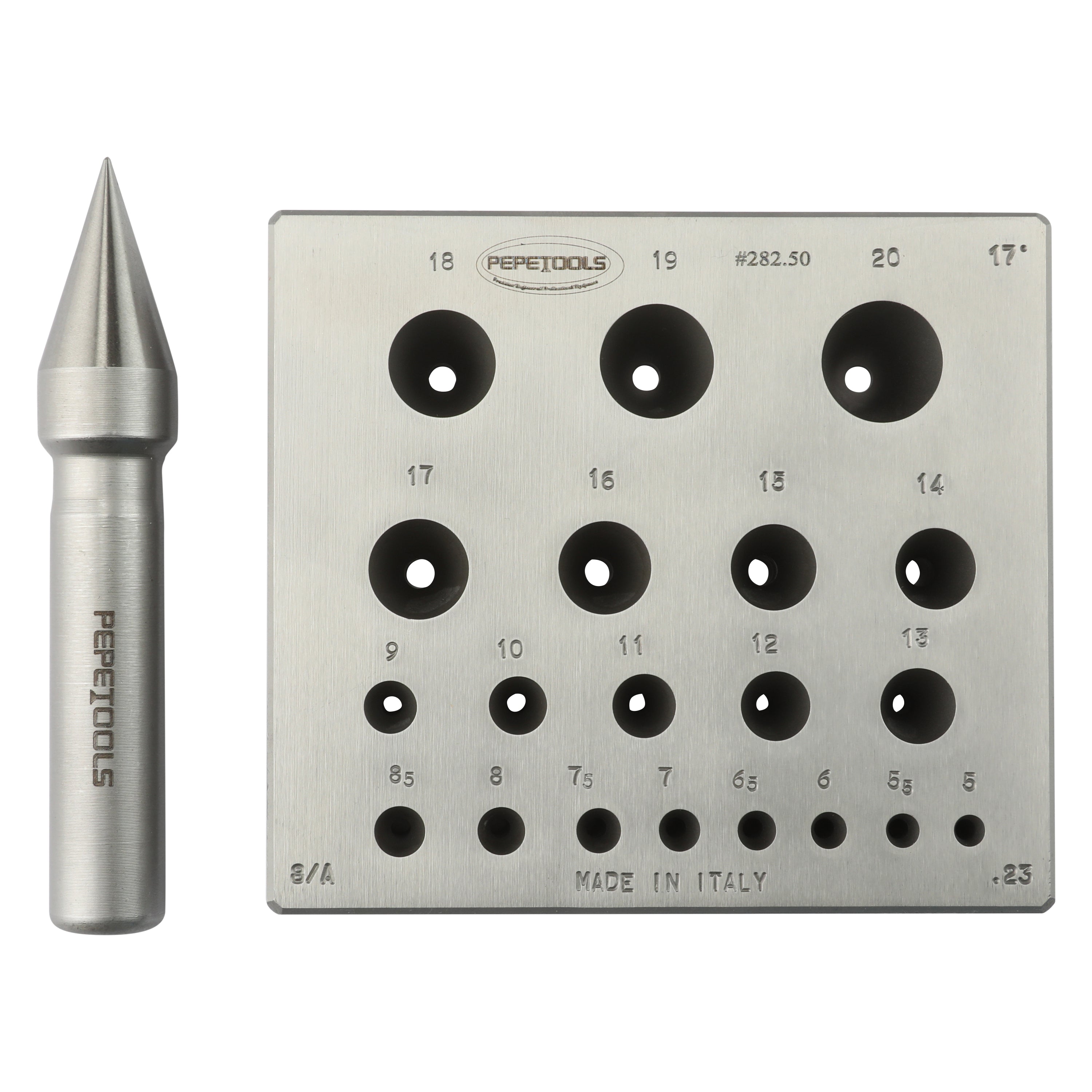 Round Bezel Forming Block, 20 holes, 17° Taper, 5mm - 20mm Diameter