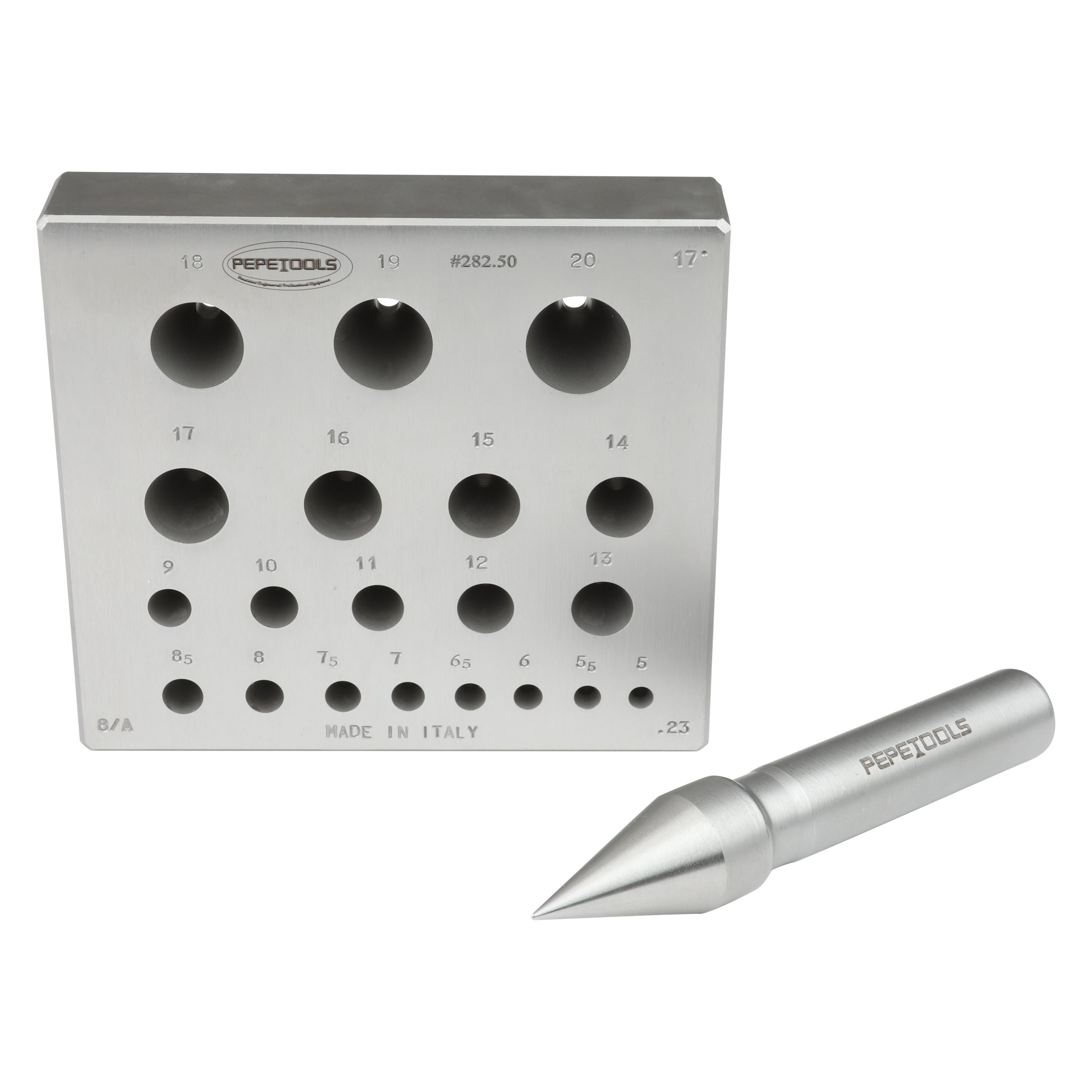 Round Bezel Forming Block, 20 holes, 17° Taper, 5mm - 20mm Diameter