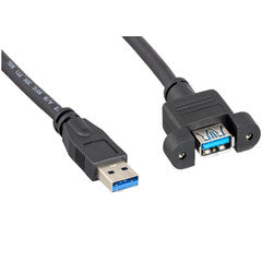 USB 3.0 Panel Mount Extension Cable, Type A Male to Panel Mount  Female, Black, 8  Foot