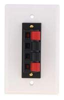 White 4 Terminal Spring Clip Wall Plate For Audio Speaker Wires