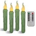NjaoHoo Real Wax LED Flameless Short Taper Candles with Remote, 6.7 Inches Grass Green Candlesticks, Dripless Battery Operated F