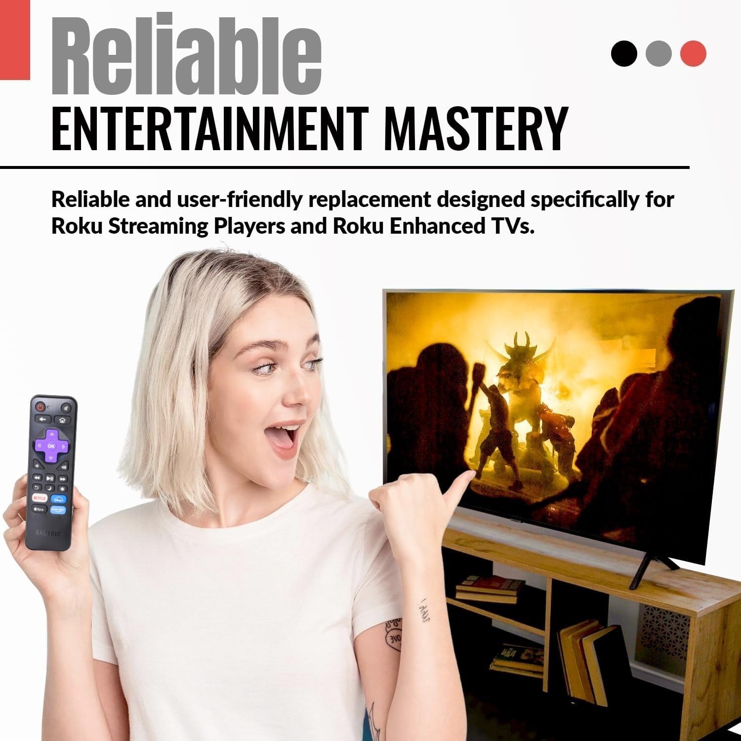 Anderic Substitute for Roku RC-114 Streaming Remote Control [RRST01]