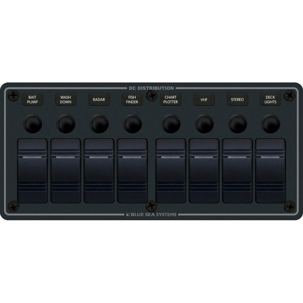 Blue Sea 8371 Water Resistant Panel - 8 Position - Black - Horizontal Mount,WBAUVA001341999