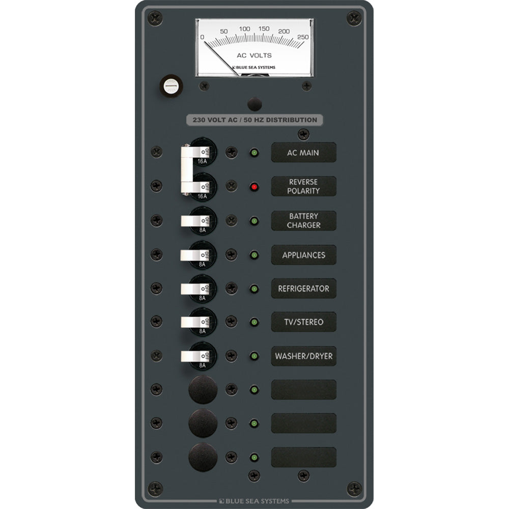Blue Sea 8588 Breaker Panel - Ac Main + 8 Positions (European) - White,WBAUVA001342024