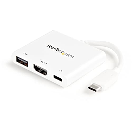 Startech.Com Usb C To Hdmi Adapter   White   4K 30Hz   Thunderbolt 3 Compatible   With Power Delivery (Usb Pd)   Usb C Dongle (C