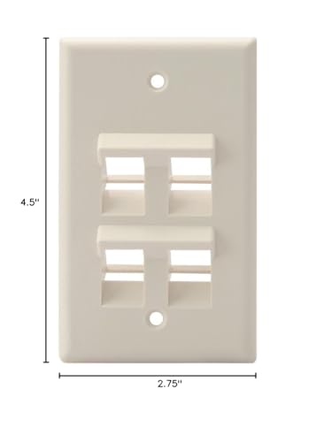 Leviton Angled Quickport Wallplate 4-Port, Single Gang, 41081-4Tp, Light Almond
