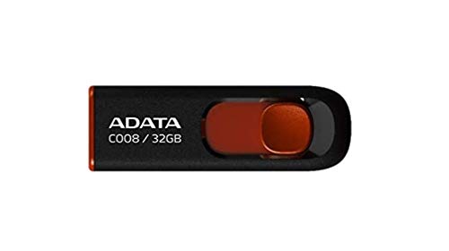 Adata C008 32Gb Usb 2.0 Retractable Capless Flash Drive, Black/Red (Ac008 32G Rkd)