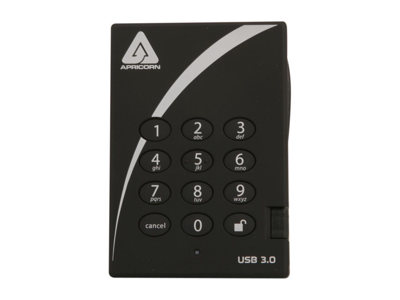 Apricorn Aegis Padlock 500 GB USB 3.0 256-bit AES XTS Hardware Encrypted Portable External Hard Drive Black