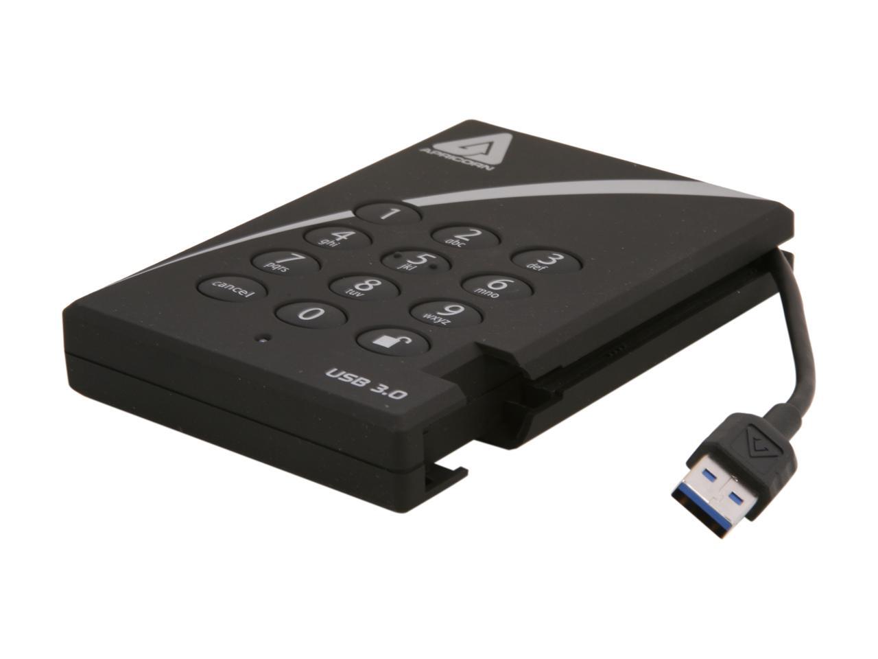 Apricorn Aegis Padlock 500 GB USB 3.0 256-bit AES XTS Hardware Encrypted Portable External Hard Drive Black