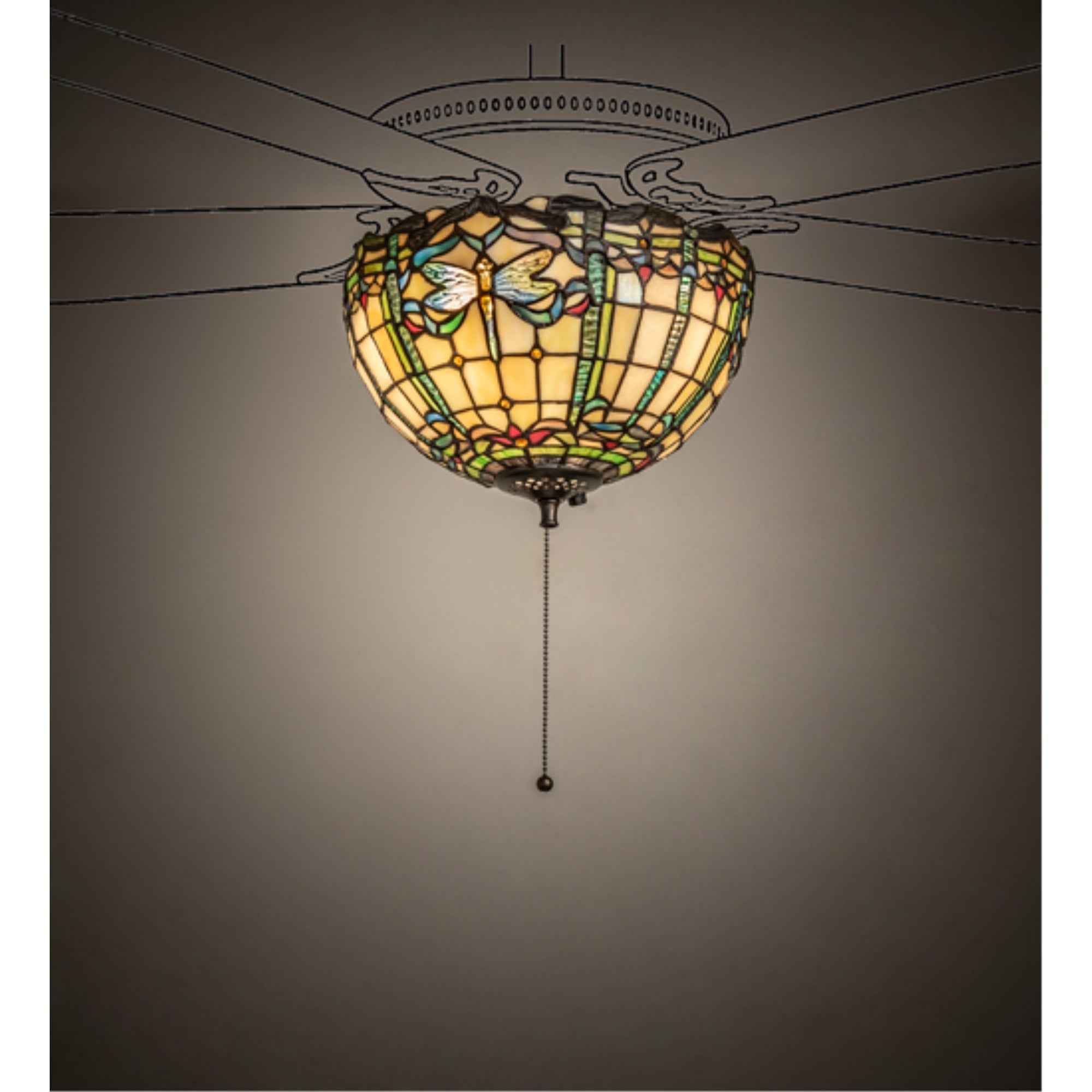 12 inch Wide Tiffany Dragonfly Fan Light