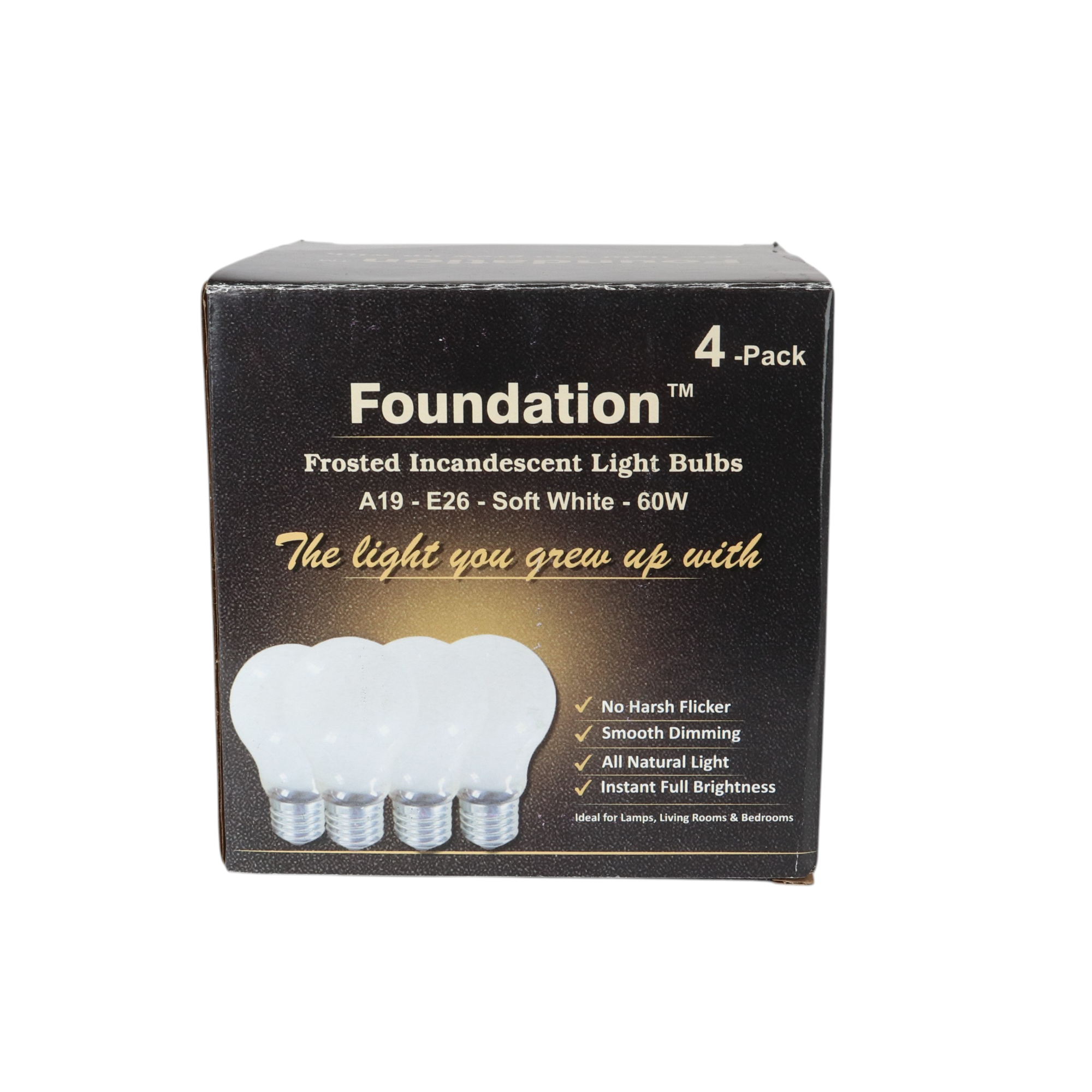 Anderic Foundation™ 60-Watt Incandescent Dimmable Light Bulb for Home Lighting - 2700K Soft White, E26 Medium Base - 4-Pack