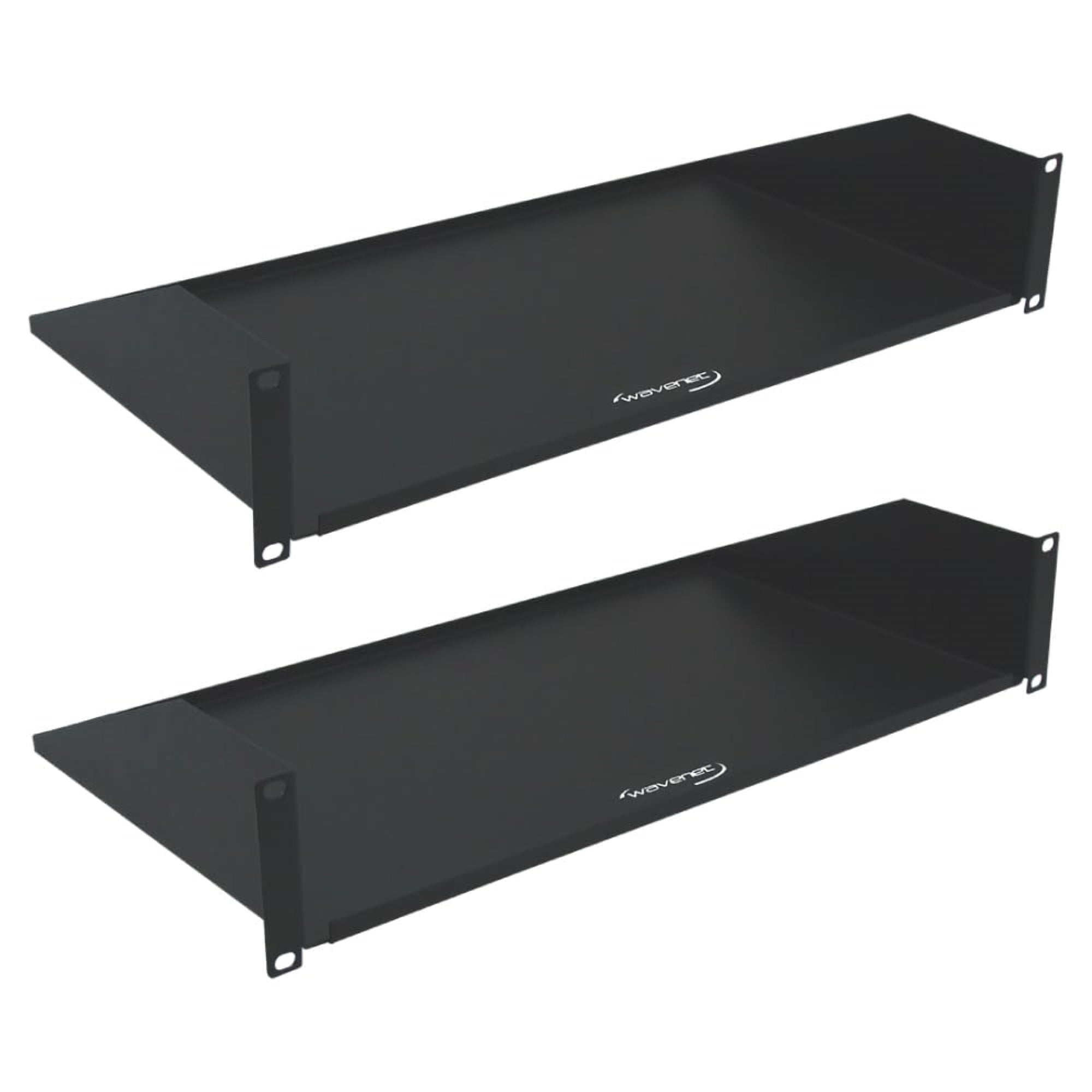Wavenet  19 inch Wide 2U Cantilever Rack Mount Shelf, Weight Capacity 50lb, 10 inch Deep Tray, Heavy Duty Steel, Black  Pack of 2
