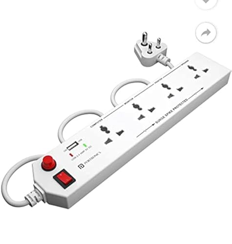 Portronics Power Plate 4 Extension Board With 4 Universal Sockets, Usb Charging Port, 1.5 Meter Long Cord, 1500 Watts, Child Saf