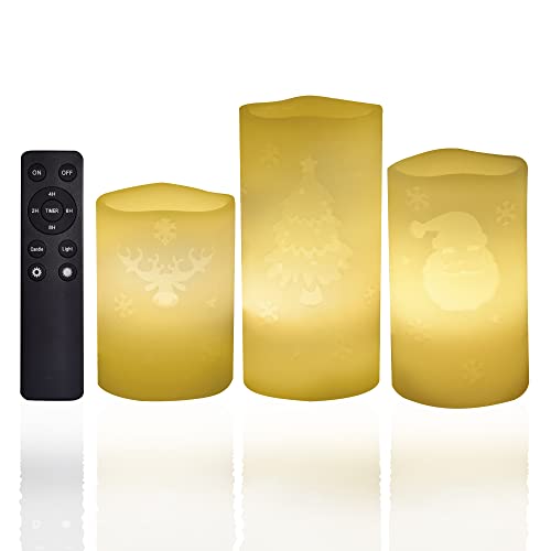 Candle Choice Christmas Flameless Candles With Remote Timer Real Wax Flickering Battery Operated Led Pillars With Depressed Engr