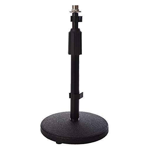 Lyxpro Desktop Microphone Stand   9'' 14'' Adjustable Height Desk Mic Holder   Weighted Cast Iron Base   3/8'' 5/8'' Adapter Scr