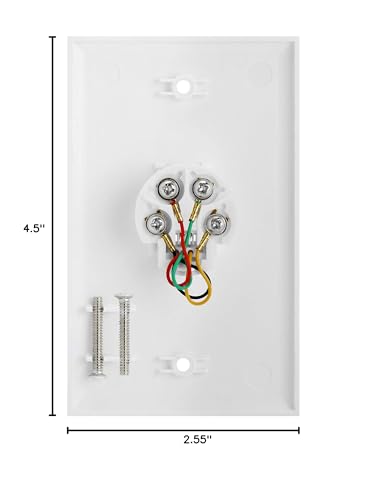 Cmple   Single Rj11 Connector With 4 Conductors Phone Wall Plate Jack 6P4C Telephone Single Jack Wallplate With Screws