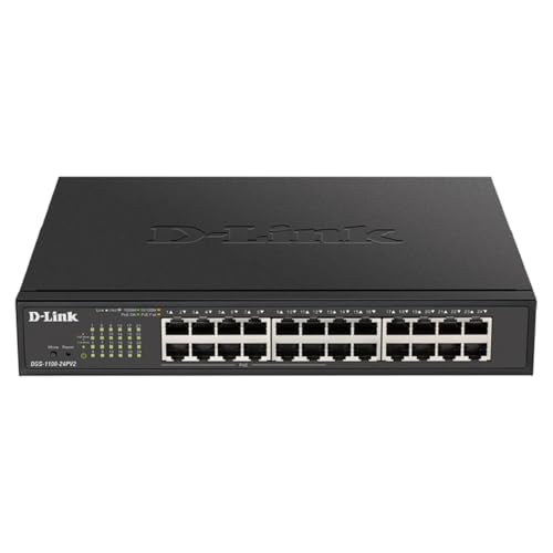 D Link Ethernet Switch 24 Port Easy Smart Managed Gigabit Switch W 12 Poe+ Ports 100W Poe Budget Layer 2 Internet Network (Dgs 1