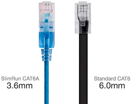 Monoprice Cat6A 30Ft Blue 10 Pk Patch Cable Utp 30Awg 10G Pure Bare Copper Snagless Rj45 Slimrun Series Ethernet Cable