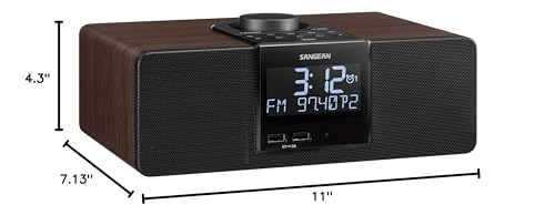 Sangean Rcr-40 Wooden Clock Radio With Am/Fm, Bluetooth, Aux, Digital Tuning And Battery Back-Up
