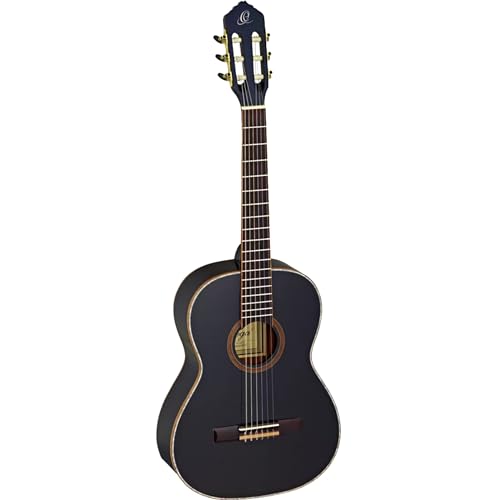 Ortega Guitars R221Bk-7/8 Nylon 6-String Guitar With Spruce Top, Mahogany Body, Black Gloss, 7/8 Size
