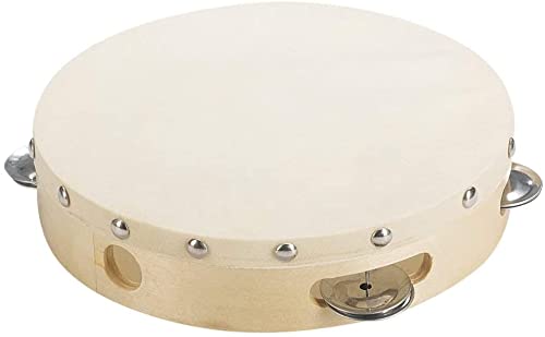 Tosnail Pack Of 2 Pieces 7 Wooden Tambourine Hand Held Drum Bell, Single Row 5 Pairs Metal Jingles Percussion Musical Gift Educa