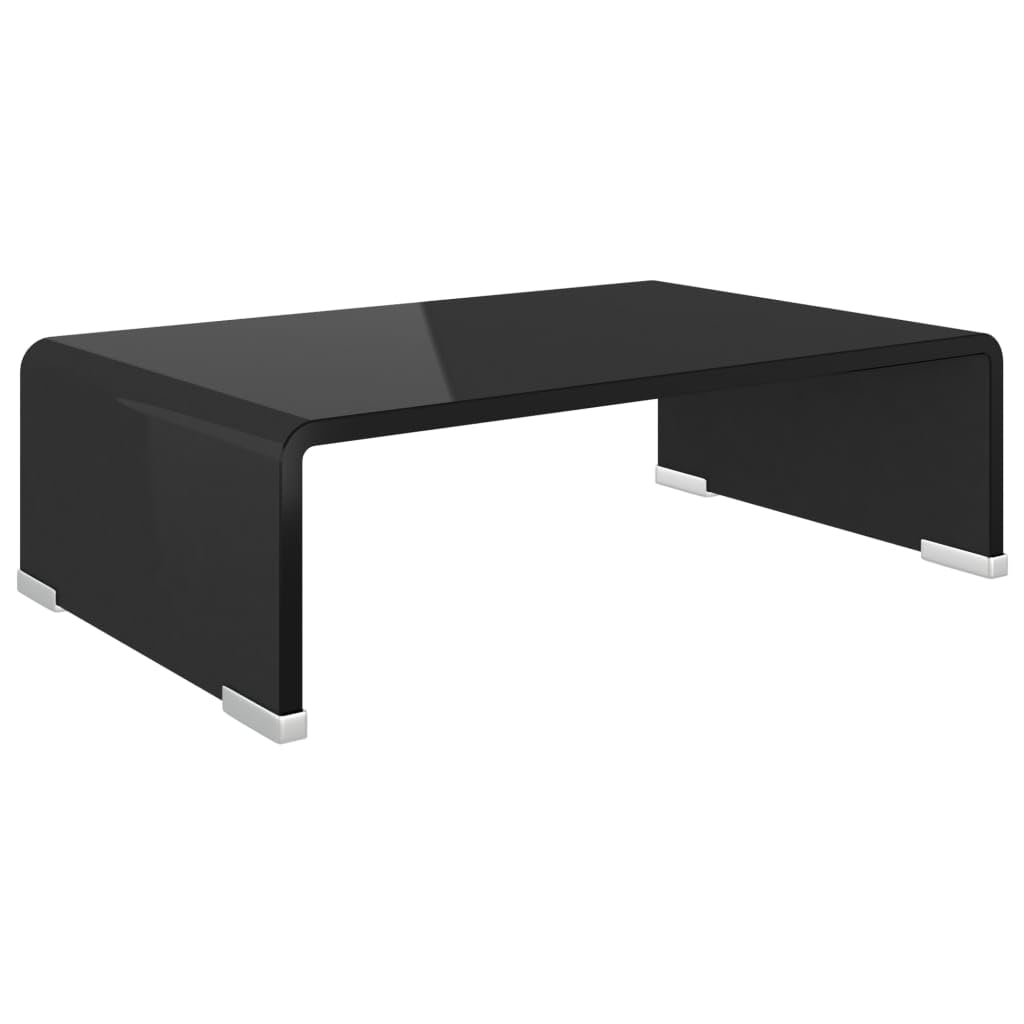 vidaXL Glass TV Stand  Black  Modern Multimedia Unit & Monitor Riser  Desktop, Laptop, Television, Receiver, Consoles  Tempe