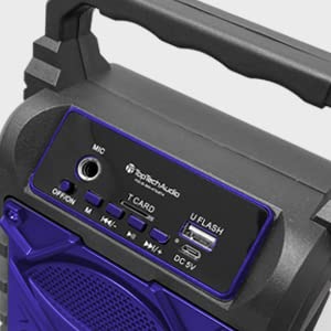 Top Tech Audio Jet 4 Bluetooth Portable Speaker, Louder Volume, Crystal Clear Stereo Sound, Rich Bass, 100 Foot Wireless Range, Microphone Input (Blue)