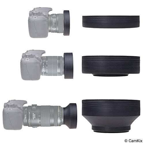55Mm Set Of 2 Camera Lens Hoods And 1 Lens Cap - Rubber (Collapsible) + Tulip Flower - Sun Shade/Shield - Reduces Lens Flare And