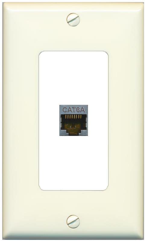 Riteav Cat 6A 1 Port Shielded Cat6A Wall Plate 1 Gang Decorative   1 Gang [Light Almond/White]