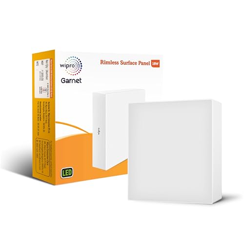Wipro Polycarbonate Garnet 18W Rimless Square Led Surface Panel | Cool White Light (6500K) | Elegant Rimless Design For Wider Sp