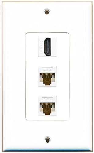 Riteav   1 Port Hdmi 2 Port Cat6 Ethernet Decorative Wall Plate   White