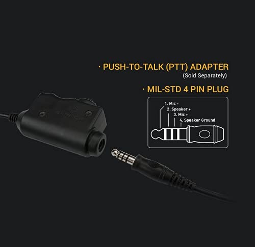 Earmor Tactical Kenwood, Baofeng Version Ptt Military Standard 7.0 Plug For Radio Adapter Black