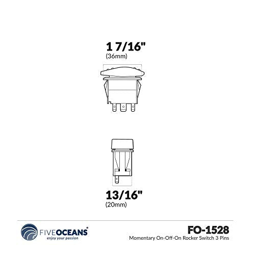 Five Oceans 3 Pin Rocker Switch   (On) Off (On) Momentary Rocker Switch   Utv Rocker Switch, Waterproof Rocker Switch 12V   Fo15