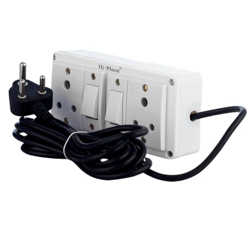 HiPlasst 2+2 Pin Extension Board With 2 Switches & 2 Sockets, 6A, 4Yard Long Cord  WallMountable Power Hub For Home, Office,