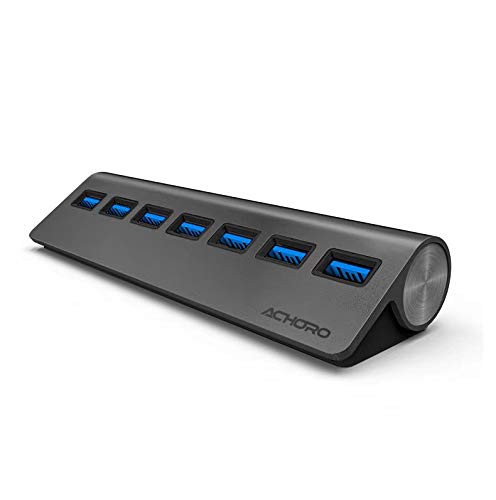 Achoro 7 Ports Usb 3.0 Hub   Triangle Aluminum Alloy   High Speed Usb Port Expander   Compatible With Pc, Imac, Macbook, Windows, Desktop, And More � Computer Multiple Usb Hub (Space Grey)