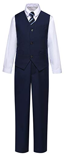 Boys Suit,Toddler Formal Suits With Vest Pants Shirt And Tie Navy Suits Size 7
