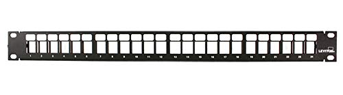 Leviton 49255 H24 QuickPort Patch Panel, 24 Port, 1RU, Cable Management Bar Included , Black