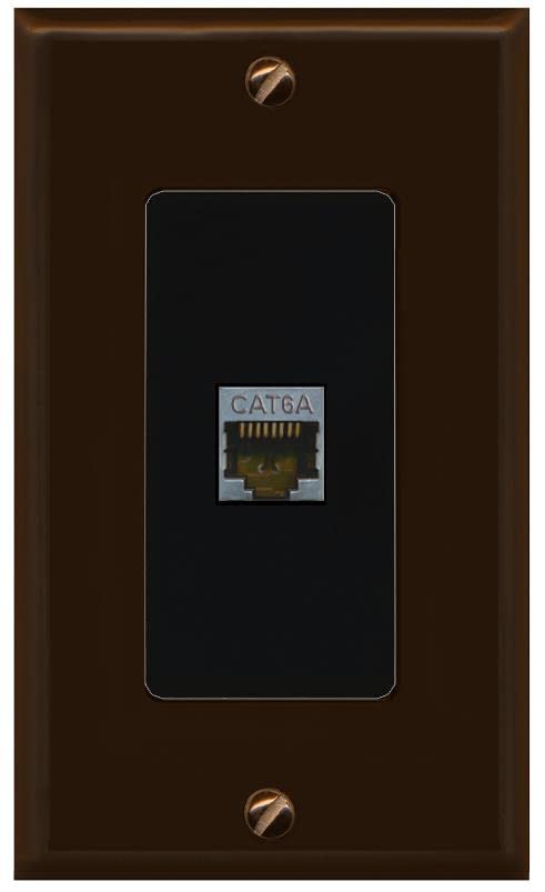 Riteav Cat 6A 1 Port Shielded Cat6A Wall Plate 1 Gang Decorative   1 Gang [Brown/Black]