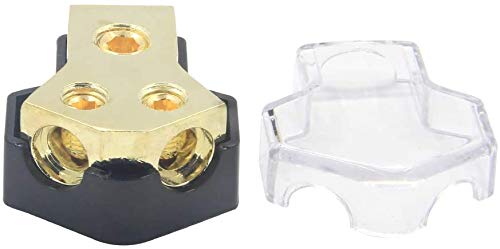 Rkurck Power Distribution Block, 2 Way 0/2/4 Awg Gauge In, 4/8/10 Gauge Out, 2 Way Car Audio Stereo Amp Distribution Connecting