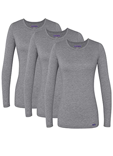 Sivvan Scrubs For Women   Long Sleeve Comfort Underscrub Tee 3 Pack   S85003   Dark Marl Gray   M